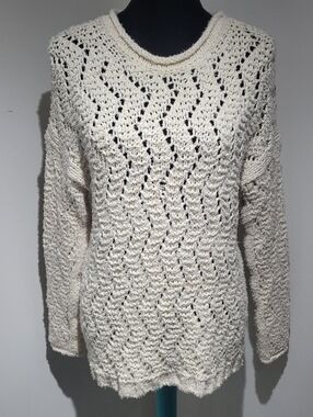 Anthropologie Akemi + Kin Women's Loose Knit Crew Neck Sweater Small Cream Boho